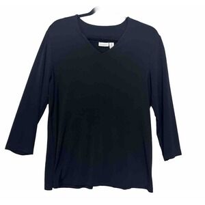Chico’s EASYWEAR Tunic Top Three-Quarter Sleeve Black Traveler Size 2, Large